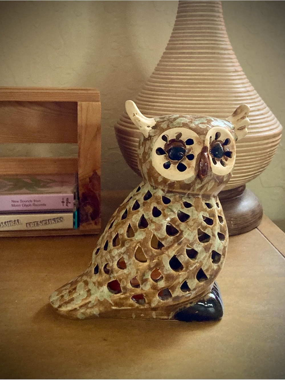 Vintage 70s MCM Ceramic Owl Tea Light Holder